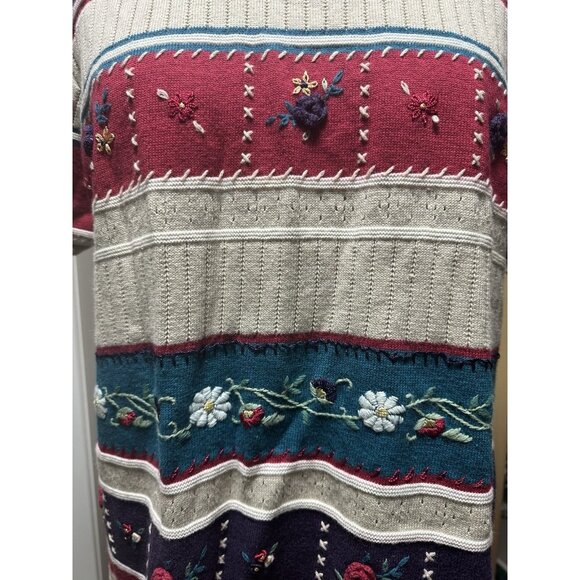 Alfred Dunner Knit Top L Floral Embroidered Cottagecore Ramie Cotton 90s L - Picture 3 of 8